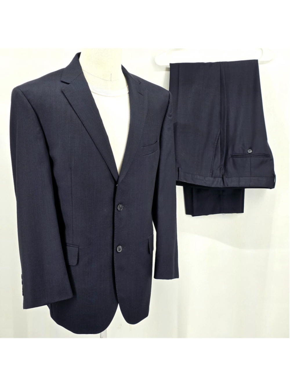 Jos A Bank Reserve Suit 43R 37W Drago Super 120s Wool Navy Tailored Fit